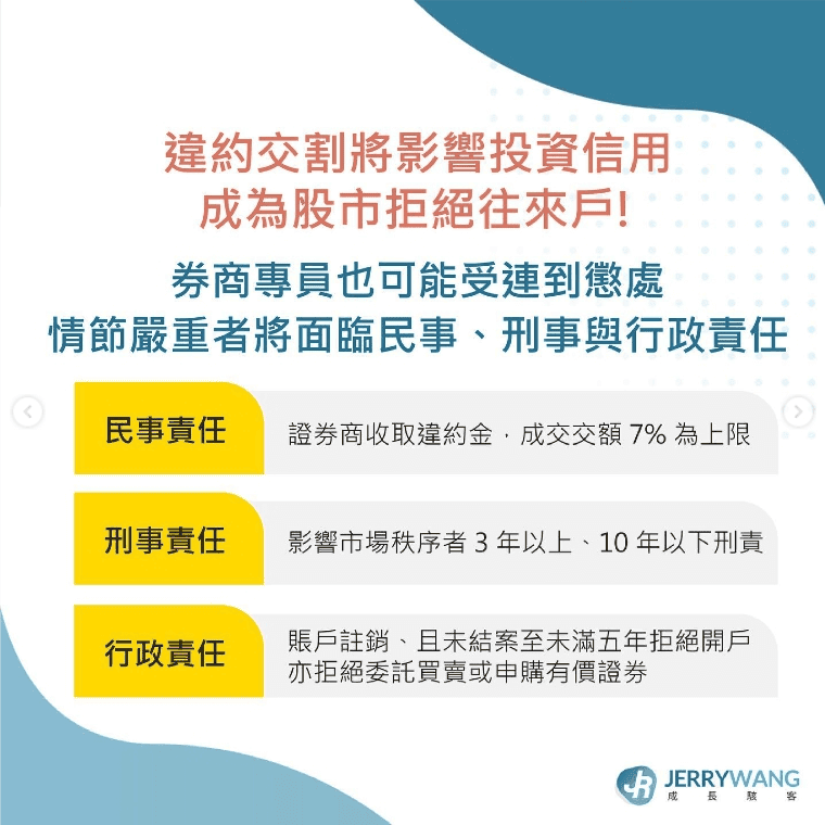 違約交割會怎麼樣以及下場後果?交割款不足怎麼辦與補救方法 - 第3張圖 違約交割會怎麼樣以及下場後果?交割款不足怎麼辦與補救方法