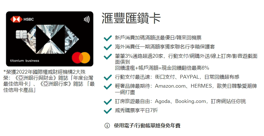 匯豐銀行匯鑽卡回饋評價與優惠推薦介紹：