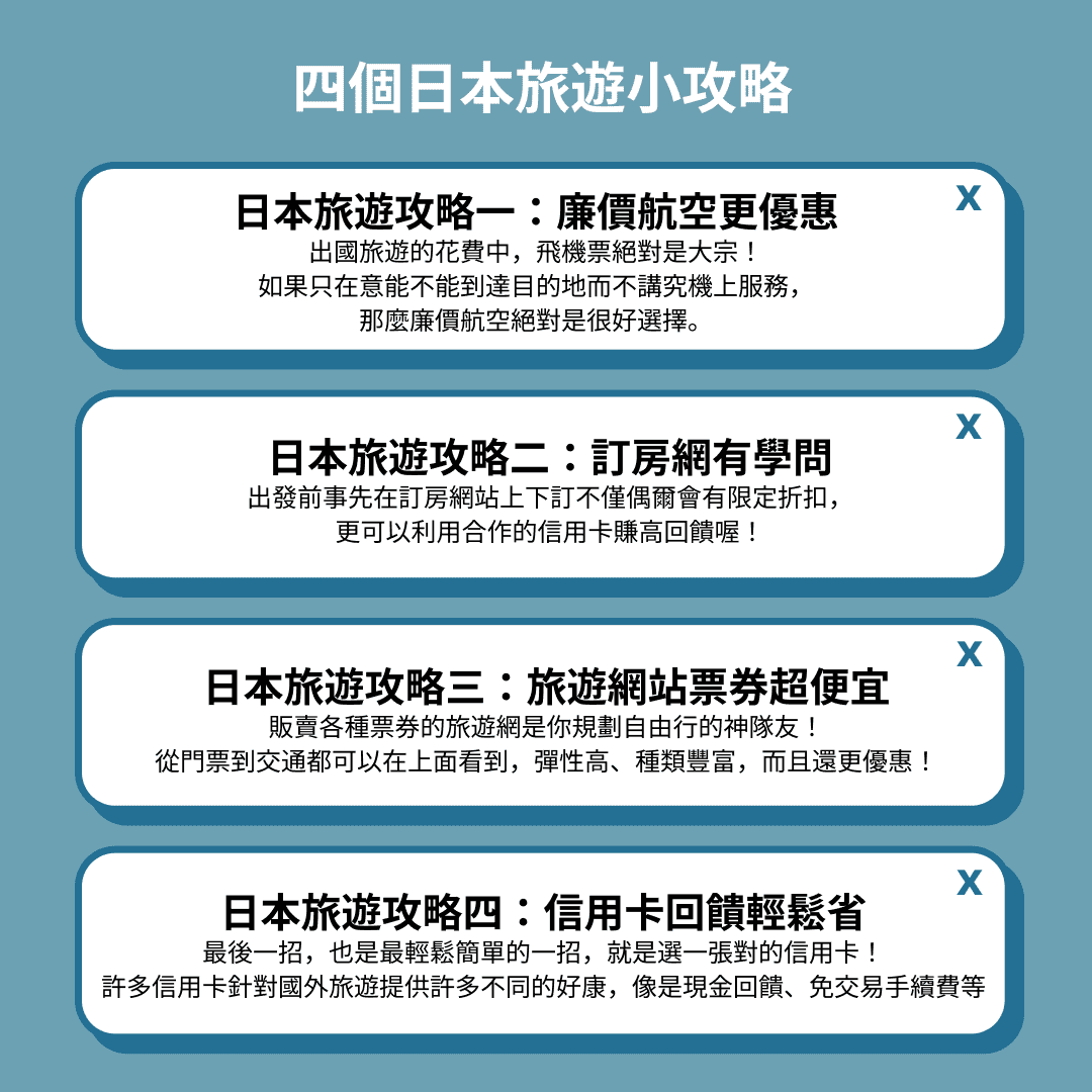 Jerry提供四個日本旅遊消費省錢攻略