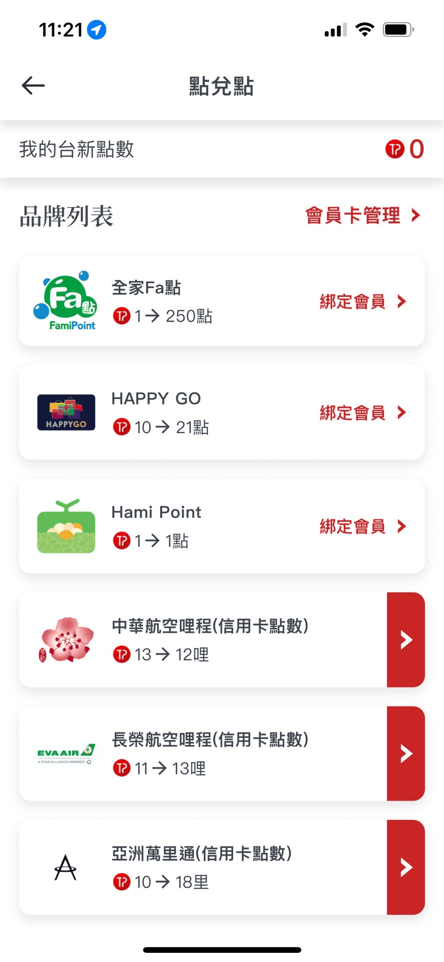 台新Point點數兌換哩程：亞洲萬里通以及長榮華航都可換