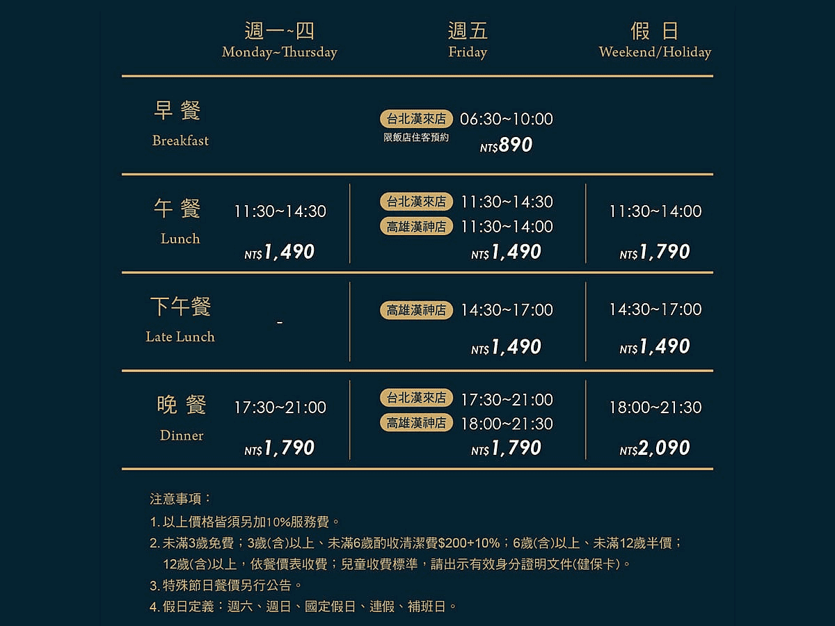 漢來島語信用卡刷卡優惠推薦2026|精選5張信用卡最高10%回饋 - 第1張圖 島語吃到飽中午、下午茶、晚餐費用: